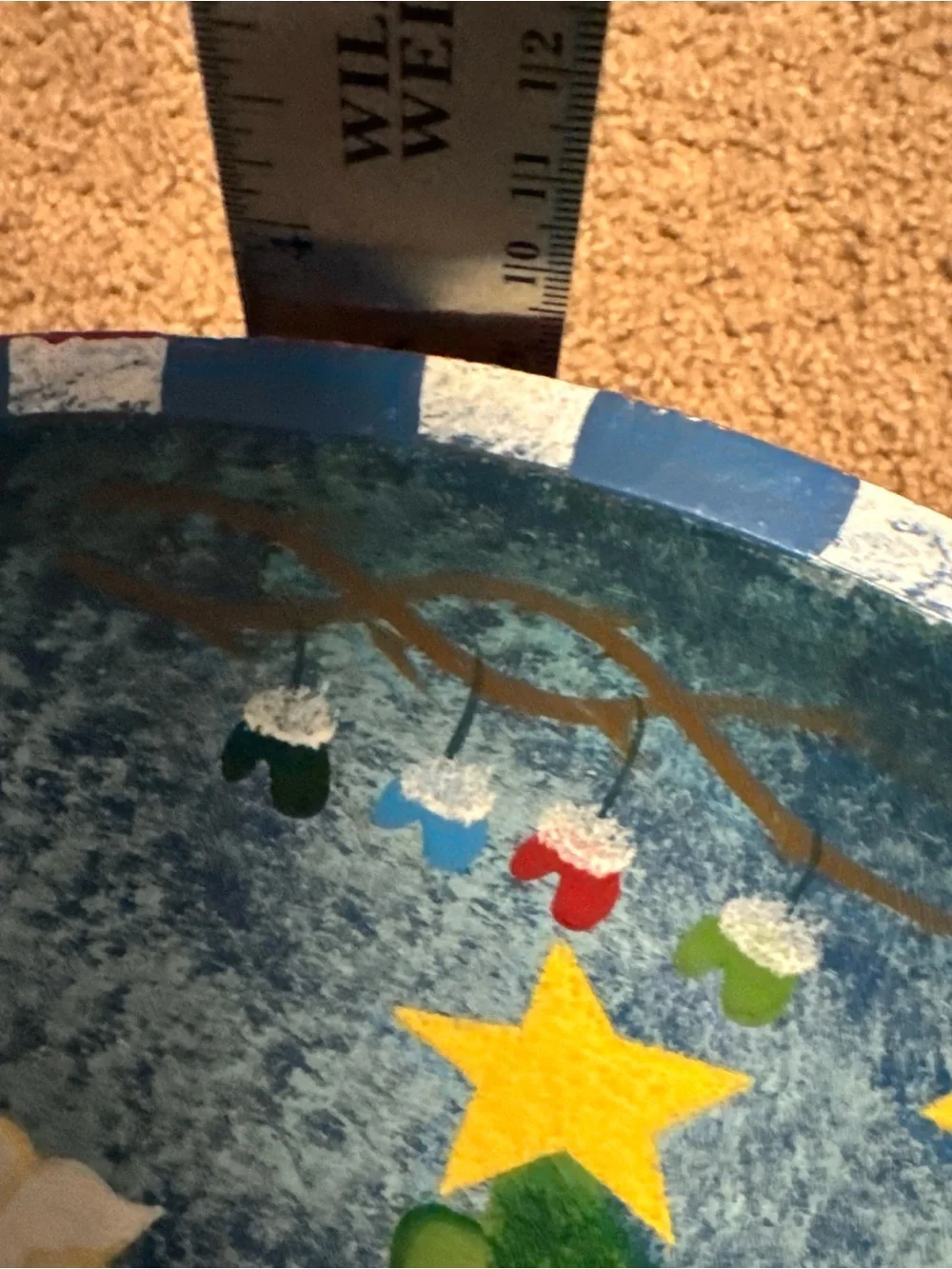 Hand-Painted Holiday Santa Decorative Dough Bowl- Blue/Red/Green